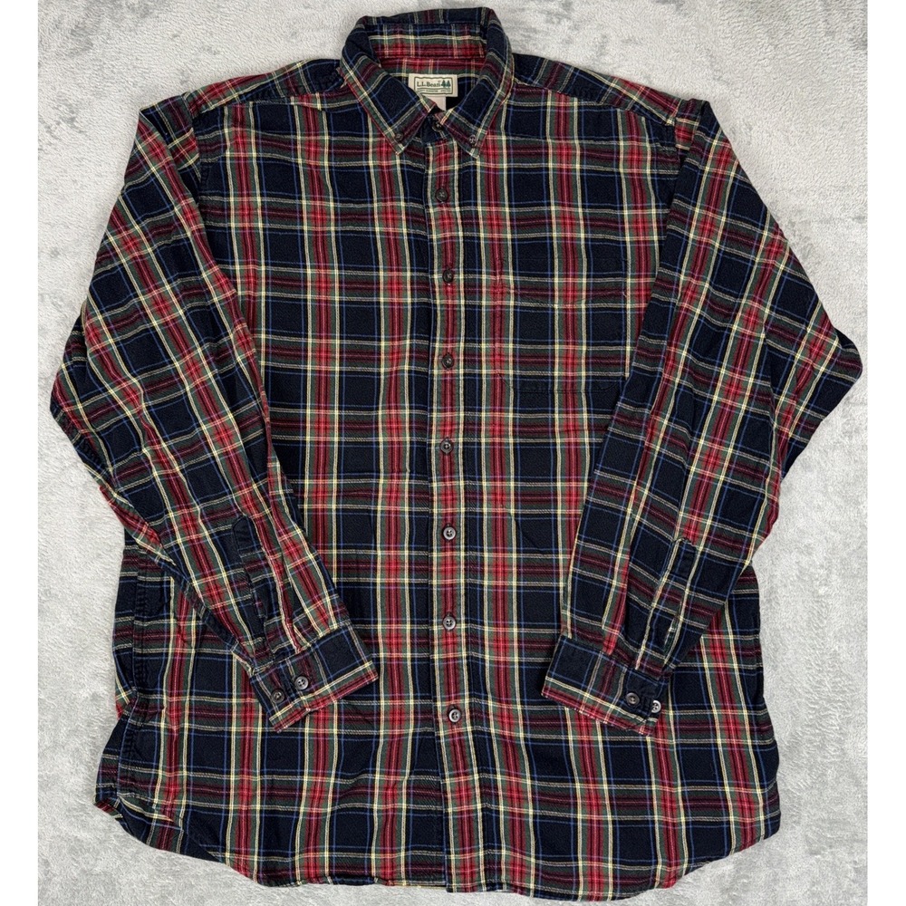 Vintage 90s LL Bean Large Tall Grunge Farm Black Red Plaid Cotton Flannel